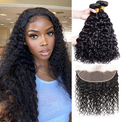 GeetaHair Water Wave 4 Bundles with 13x4 Lace Frontal Best Virgin Human Hair - GeetaHair