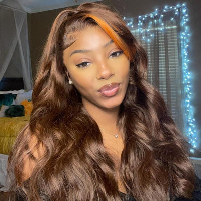 Money Piece Ginger Body Wave HD Transparent Lace Front Wigs Glueless Skunk Stripe Orange Human Hair Wigs - GeetaHair - GeetaHair
