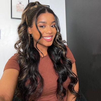Blonde Balayage On Black Hair Body Wave Lace Front Wig Highlight HD Transparent Human Hair Wigs - GeetaHair