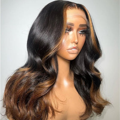 Funky Colored Wigs | Glueless 13x4/6x4.5 Money Piece Brown Mix Black Body Wave HD Transaparent Pre Cut Lace Human Hair Wigs - Geeta Hair - GeetaHair