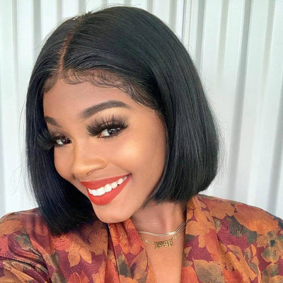 Short Straight Bob Wig T Part Lace Front Wig Virgin Human Hair 150% Density - Geeta Hair - GeetaHair