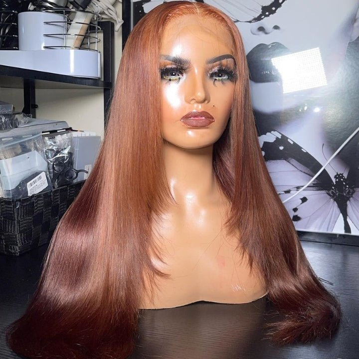 Funky Colored Wigs | Glueless 13x4/6x4.5 Brown Layered Straight Pre Cut HD Transaparent Lace Human Hair Wigs With Breathable Cap Air Wig - Geeta Hair - GeetaHair