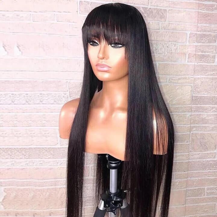 Buy 1 Get 1 Free: Long Straight Hair With Bangs Natural Black Hair Wig - Flash Sale - GeetaHair