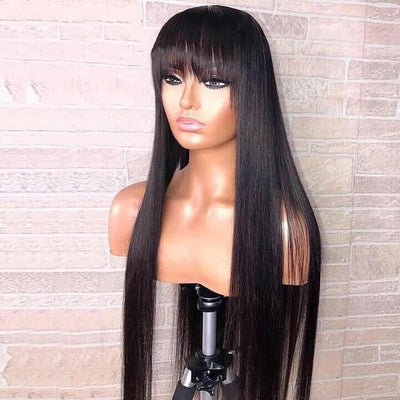 Buy 1 Get 1 Free: Long Straight Hair With Bangs Natural Black Hair Wig - Flash Sale - GeetaHair