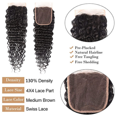GeetaHair Deep Wave 4 Bundles with 4x4 Lace Closure Unprocessed Virgin Hair - GeetaHair