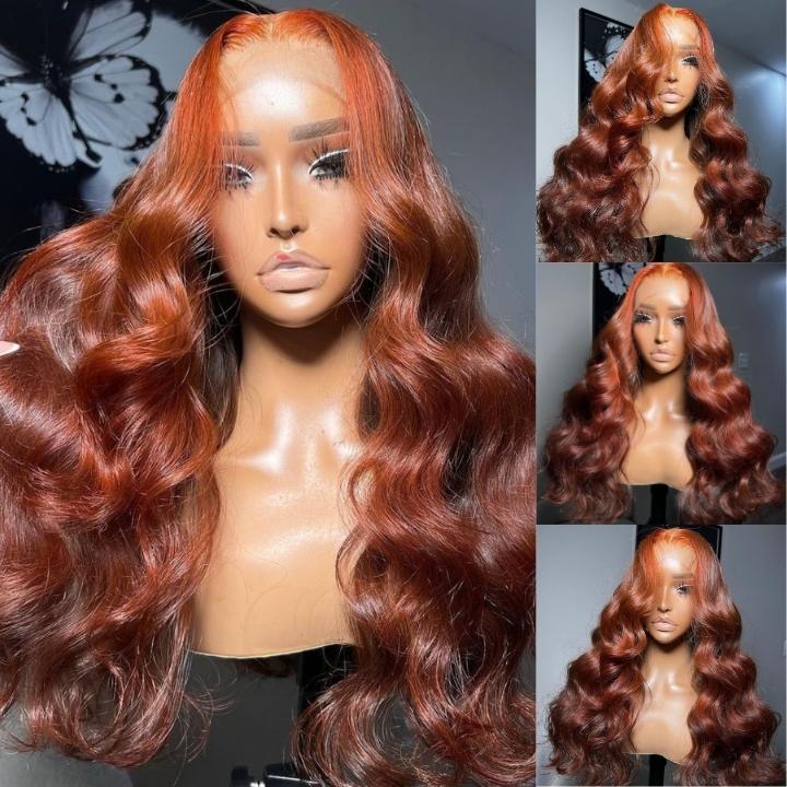 Money Piece Highlight Light Orange 13x4/4x4 Transparent Lace Front Wig Skunk Stripe Body Wave Lace Color Wig - Geeta Hair - GeetaHair