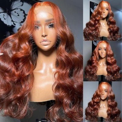 Money Piece Highlight Light Orange 13x4/4x4 Transparent Lace Front Wig Skunk Stripe Body Wave Lace Color Wig - Geeta Hair - GeetaHair