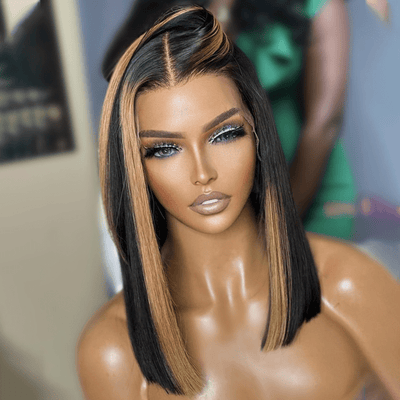 Geeta Skunk Stripe Bob Wig 13x4 Blond Highlight Straight Bob Lace Front Wigs Short Human Hair Bob Wigs - GeetaHair