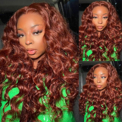 Reddish Brown Body Wave Undetectable HD Lace Front Wig Dark Auburn Pre Plucked with Baby Hair Wigs - GeetaHair