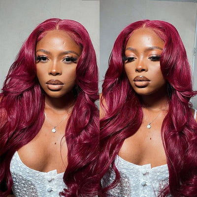 Body Wave Hair 99j Burgundy T Part Lace Front Wig 100% Virgin Real Human Hair Wig - Geeta Hair - GeetaHair