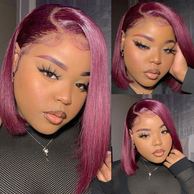 Burgundy 99J Straight Short Bob Wig 4x4/13x4 Lace 100% Human Hair Bob Wigs For Black Women - Geeta Hair - GeetaHair