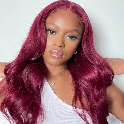 Body Wave Hair 99j Burgundy T Part Lace Front Wig 100% Virgin Real Human Hair Wig - Geeta Hair - GeetaHair