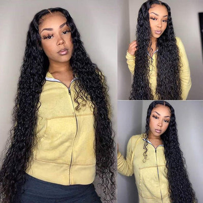 40 Inch Long Black Hair Water Wave HD Lace Front Wig Super Long Length Human Hair Wigs For Women - GeetaHair