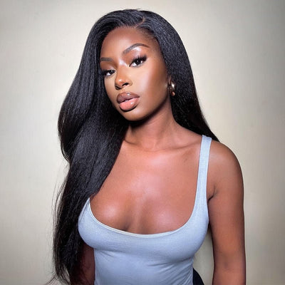 40 Inch Long Black Hair Kinky Straight HD Lace Front Wig Super Long Length Human Hair Wigs For Women - GeetaHair