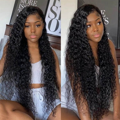 40 Inch Long Black Hair Water Wave HD Lace Front Wig Super Long Length Human Hair Wigs For Women - GeetaHair