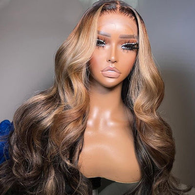 Geeta Highlight Blonde Body Wave Lace Front Ombre Light Blonde Color HD Lace Human Hair Wigs - GeetaHair