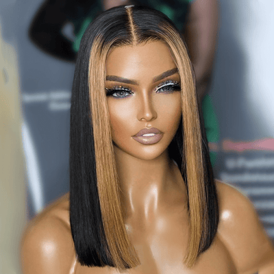 Geeta Skunk Stripe Bob Wig 13x4 Blond Highlight Straight Bob Lace Front Wigs Short Human Hair Bob Wigs - GeetaHair