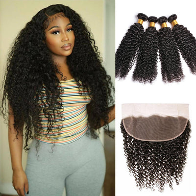 GeetaHair Long Curly Hair 4 Bundles With 13x4 Ear To Ear Lace Frontal Virgin Human Hair - GeetaHair