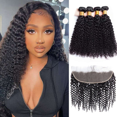 GeetaHair Kinky Curly 4 Bundles With 13x4 Lace Frontal Virgin Human Hair Extensions - GeetaHair
