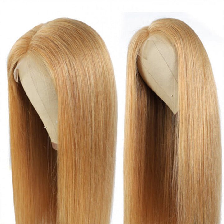 Honey Blonde Straight HD Transparent Lace Front Wig #27 Color Glueless Pre Plucked Hairline Real Human Hair Wigs - GeetaHair