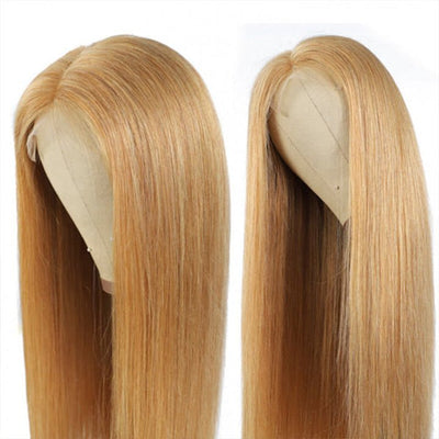 Honey Blonde Straight HD Transparent Lace Front Wig #27 Color Glueless Pre Plucked Hairline Real Human Hair Wigs - GeetaHair