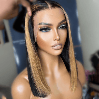 Geeta Skunk Stripe Bob Wig 13x4 Blond Highlight Straight Bob Lace Front Wigs Short Human Hair Bob Wigs - GeetaHair