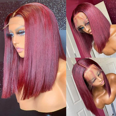 Burgundy 99J Straight Short Bob Wig 4x4/13x4 Lace 100% Human Hair Bob Wigs For Black Women - Geeta Hair - GeetaHair