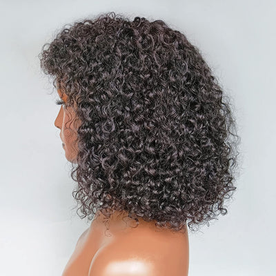 Black Curly Hair Wig With Bangs 100% Unprocessed Brazilian Human Hair Wig - Geeta Hair - GeetaHair
