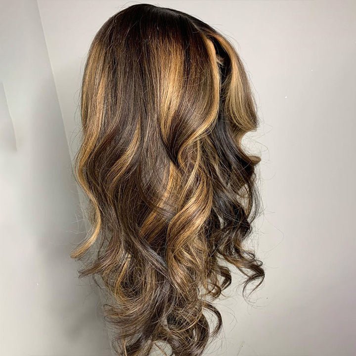 Blonde Balayage on Dark Brown Hair Body Wave Lace Front Wig Highlight HD Transparent Human Hair Wigs - GeetaHair