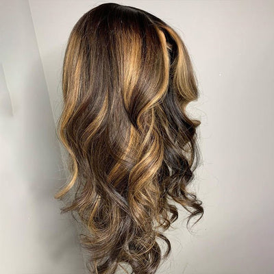 Blonde Balayage on Dark Brown Hair Body Wave Lace Front Wig Highlight HD Transparent Human Hair Wigs - GeetaHair