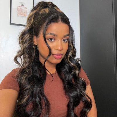 Blonde Balayage On Black Hair Body Wave Lace Front Wig Highlight HD Transparent Human Hair Wigs - GeetaHair