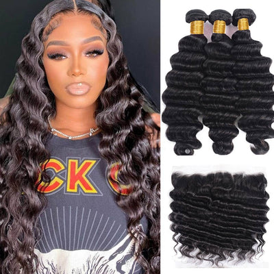 Geetahair Loose Deep Wave 13x4 Lace Frontal With 3 Bundles 100% Human Hair - GeetaHair