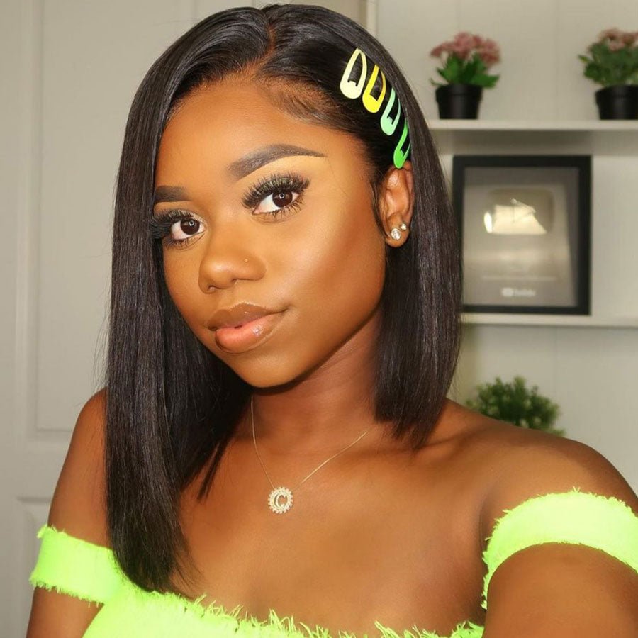 24 Hours Shipping Short Straight HD Lace Bob Wig Natural Black Pre Plucked With Baby Hair Human Hair Wig - GeetaHair