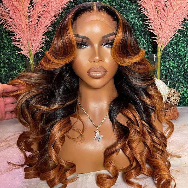 Brown Balayage On Black Hair Body Wave Lace Front Wig  display picture 1