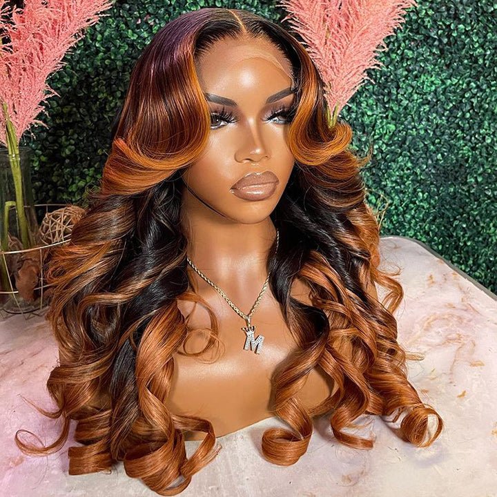 Brown Balayage On Black Hair Body Wave Lace Front Wig  display picture 1