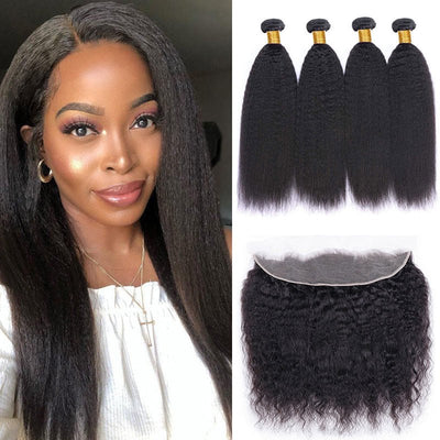 Geetahair Kinky Straight Hair 4 Bundles With 13x4 Lace Frontal 100% Unprocessed Human Hair - GeetaHair