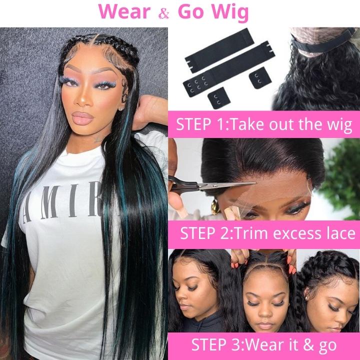 Funky Colored Wigs | Highlight Bluish Green Straight HD Transparent Lace Wig Moeny Piece Colored Natural Hairline Human Hair Wigs - Geeta Hair - GeetaHair