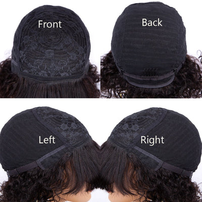 Black Curly Hair Wig With Bangs 100% Unprocessed Brazilian Human Hair Wig - Geeta Hair - GeetaHair