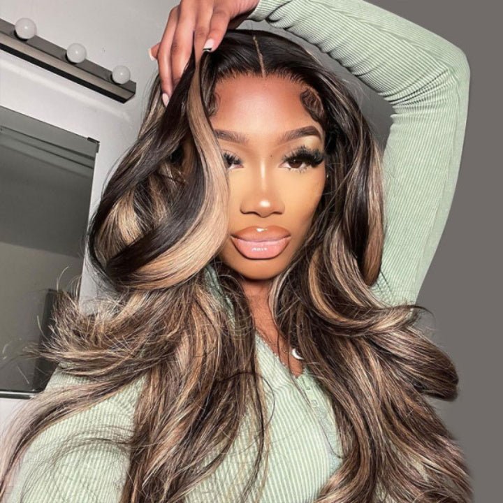 Blonde Balayage On Dark Hair Body Wave 5x5 Lace Closure Wig Highlight HD Transparent Human Hair Wigs - GeetaHair