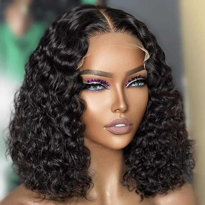 Spanish Curly Bob Wig 5x5 HD Lace Closure Wig 12" - 18" Human Hair Bob Wigs Black Color - Geeta - hair - GeetaHair
