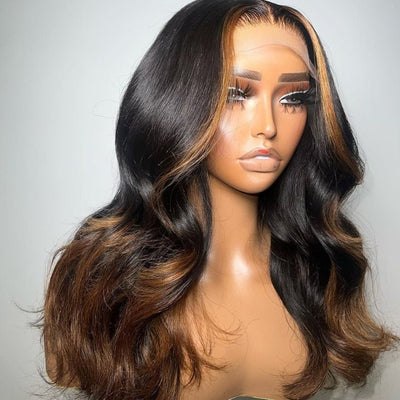 Funky Colored Wigs | Glueless 13x4/6x4.5 Money Piece Brown Mix Black Body Wave HD Transaparent Pre Cut Lace Human Hair Wigs - Geeta Hair - GeetaHair