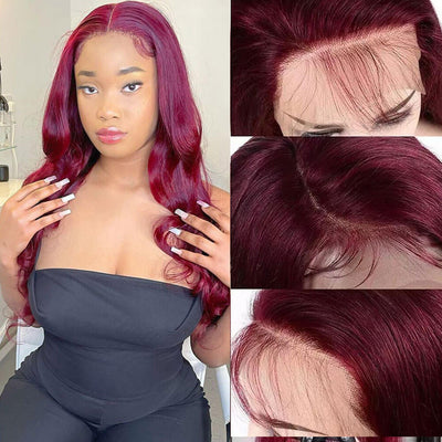 Body Wave Hair 99j Burgundy T Part Lace Front Wig 100% Virgin Real Human Hair Wig - Geeta Hair - GeetaHair