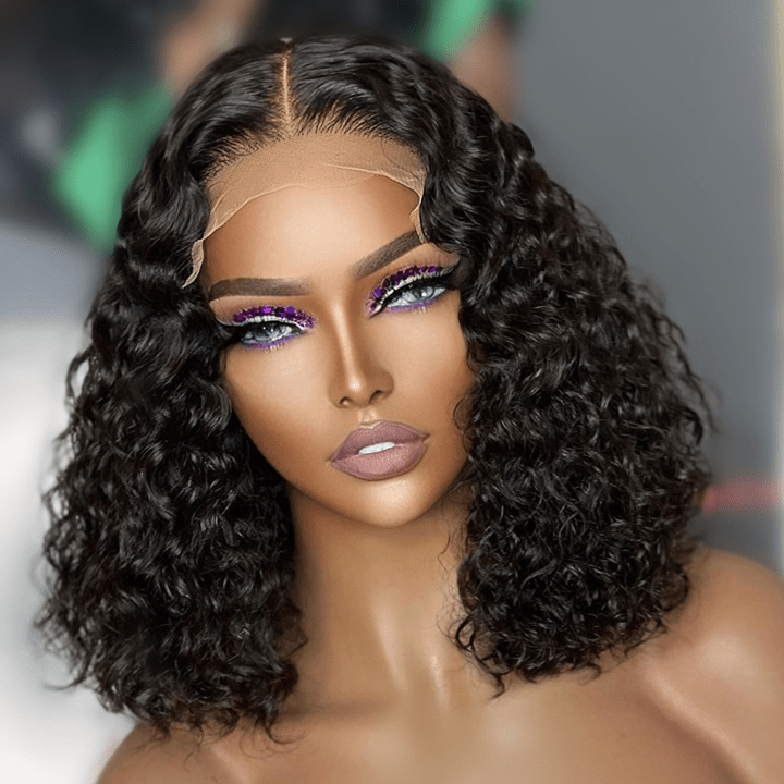 Spanish Curly Bob Wig 5x5 HD Lace Closure Wig 12" - 18" Human Hair Bob Wigs Black Color - Geeta - hair - GeetaHair