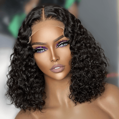 Spanish Curly Bob Wig 5x5 HD Lace Closure Wig 12" - 18" Human Hair Bob Wigs Black Color - Geeta - hair - GeetaHair