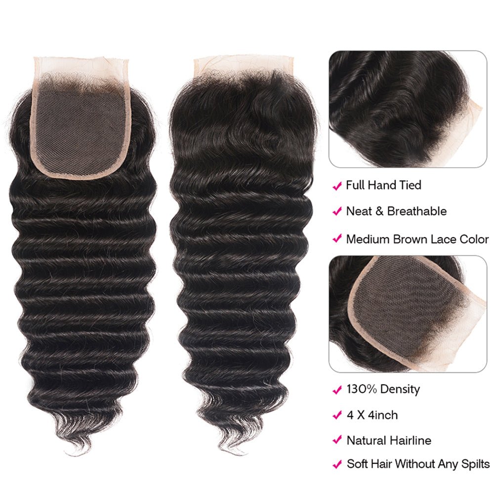 Geetahair Loose Deep Wave Hair 4 Bundles With 4x4 Lace Closure Virgin Human Hair - GeetaHair