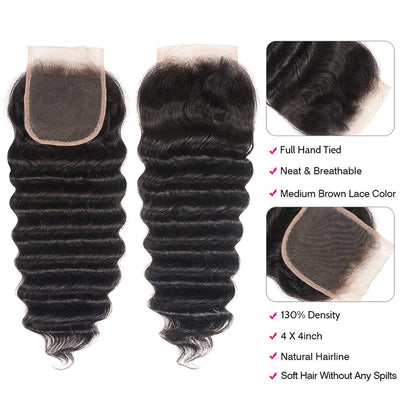 Geetahair Loose Deep Wave Hair 4 Bundles With 4x4 Lace Closure Virgin Human Hair - GeetaHair