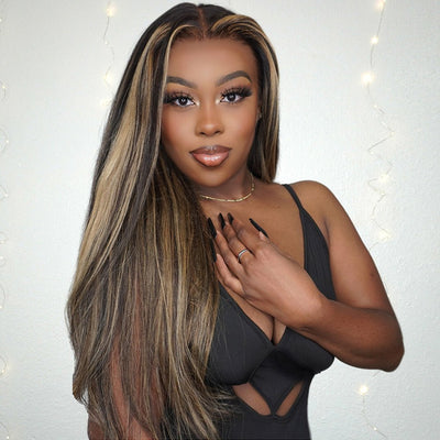 Balayage Straight Hair Honey Blonde 13x4/4x4 Lace Front Wig Face Frame Highlights Human Hair Wigs - GeetaHair