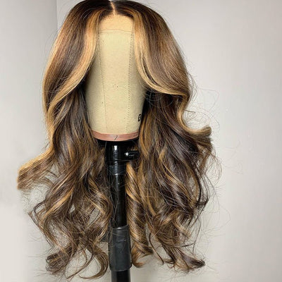 Blonde Balayage on Dark Brown Hair Body Wave Lace Front Wig Highlight HD Transparent Human Hair Wigs - GeetaHair