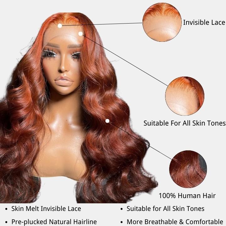 Money Piece Highlight Light Orange 13x4/4x4 Transparent Lace Front Wig Skunk Stripe Body Wave Lace Color Wig - Geeta Hair - GeetaHair