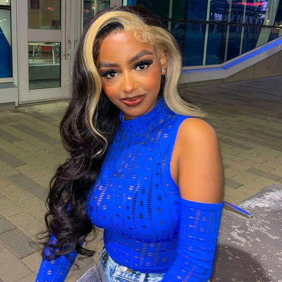 Skunk Striped Wig Natural Body Wave Hairstyle HD Lace Wig Pre drawn Natural Hairline Real Human Hair Wig - geeta hair - GeetaHair